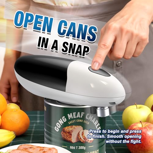 Electric Can Opener, One Press Start/Stop, Automatic Can Opener with Smooth Edge, Hands Free, Battery Powered, Electric Can Openers for kitchen, Can Openers for Seniors with Arthritis, black
