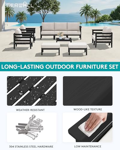 SERWALL HDPE Outdoor Furniture Set, 10 Pieces Patio Sectional Sofa Set