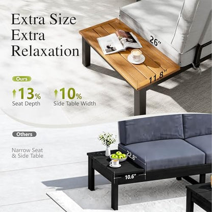 Sophia & William 10-Seat Metal Patio Sofa Sectional Set with Gray Cushions