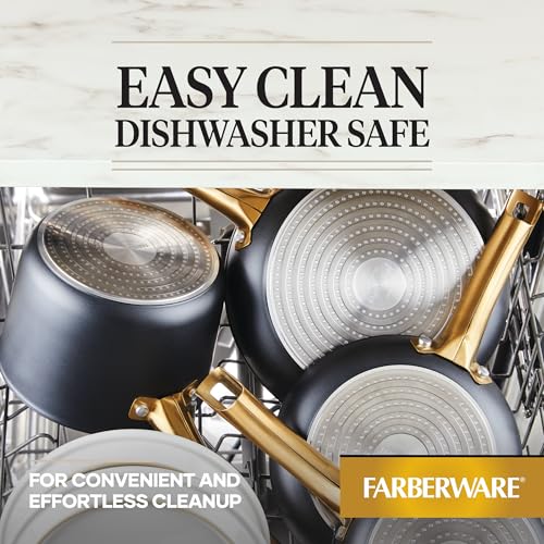 Farberware Forged Induction Ceramic Cookware Nonstick Saucepan with Lid, Dishwasher Safe, Suitable for All Stovetops, 3 Quart Sauce Pan - Black and Gold