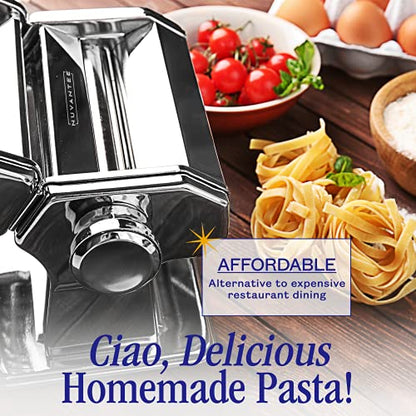 Nuvantee Pasta Maker with Adjustable Thickness Settings - 3 in 1 Noodle Maker with Rollers & 2 Width Cutters for Fresh Spaghetti, Fettuccini, Lasagna, Dumplings & More