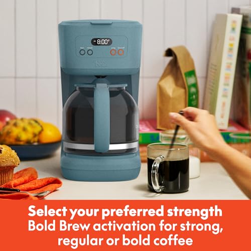 BELLA 12 Cup Programmable Coffee Maker, Reusable Dishwasher Safe Accessories, Easy LCD display, Auto Shutoff, 900 watt, Surf