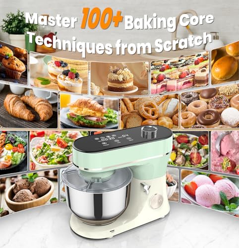 Bonnor Stand Mixer 6QT Kitchen Mixer with LED Smart Touchscreen, 11-Speed Tilt-Head Mixer with Timer, 4 Preset Menus, Stainless Steel Bowl, Dough Hook, Whisk, Beater (Green, 6Qt)