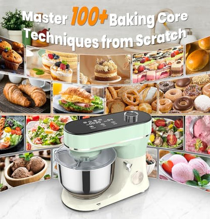 Bonnor Stand Mixer 6QT Kitchen Mixer with LED Smart Touchscreen, 11-Speed Tilt-Head Mixer with Timer, 4 Preset Menus, Stainless Steel Bowl, Dough Hook, Whisk, Beater (Green, 6Qt)