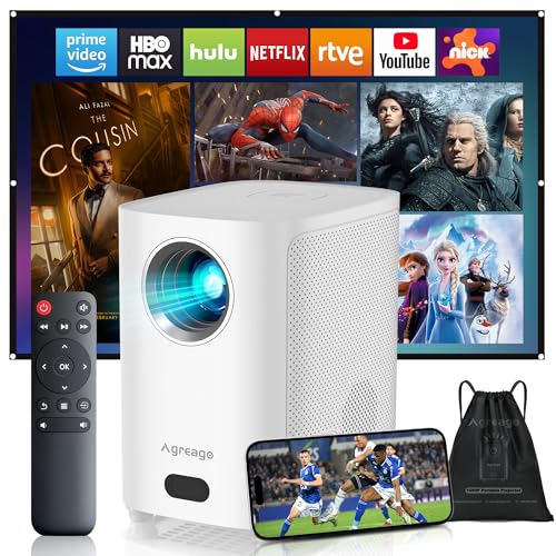 [Electric Focus] Projector with WiFi and Bluetooth, Native 1080P 15,000 Lumens 4K Supported, Agreago Outdoor Movie Projector for Home Theater UP to 300", for iOS/Android/TV Stick/HDMI/USB (White)
