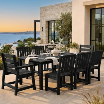 AreShark Patio Dining Set 9 Pcs, Outdoor Table with 8 Chairs, Black