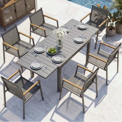 Vexwalx Aluminum Outdoor Dining Set for 6, 79" Expandable Table & Chairs