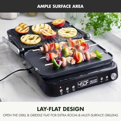 GreenPan 6-in-1 Multifunction Removable Plate Indoor Grill & Electric Griddle, Diamond Infused PFAS Free Ceramic Nonstick Reversible Plates, Opens Flat, Adjustable Temp, Panini Press, Black