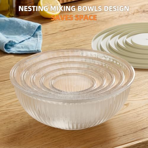 Jelife Glass Mixing Bowls with Lids Set - 5 Packs, Borosilicate Nesting Glass Bowls (3.7-2.1-1-0.5-0.2QT) for Baking, Salad, Meal Prep, Serving, Food Storage, BPA Free & Dishwasher Safe