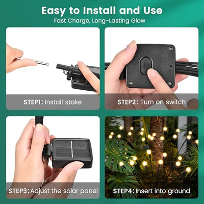 PATIOPIA Solar Garden Lights, LED Swaying Solar Lights Outdoor Waterproof, Warm White Firefly Outdoor Decorative Lights, Garden Decor, Yard, Patio, Pathway Decoration Gardening Gifts (2 Pack)