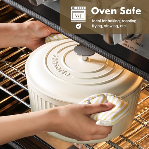 SENSARTE Enameled Cast Iron Dutch Oven Pot with Lid 3.5/5.5/6.5 Quart Heavy-Duty Round Dual Handles Kitchen Pot with Cotton Potholders & Silicone Trivet, Pot for Bread Baking, Stews, Braising, Roasting, Oven Safe, 3.5Quart, White