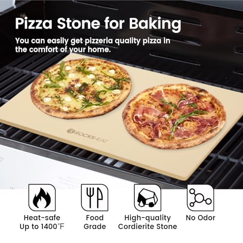 ROCKSHEAT Pizza Stone, Rectangular Extra Large 23.6" x 15.8" x 0.6" Pizza Stones for Oven Grill, Industrial Commercial Heavy Duty Cordierite Baking Stone for Pizza Bread, Pizza Accessories, 14.19 lbs