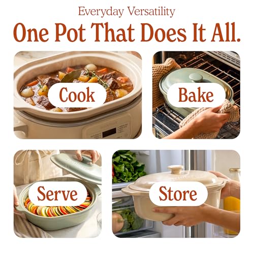MAGNIFIQUE 6 Quart Programmable Casserole Slow Cooker, 8-in-1 Multi Cooker with Removable Non-Toxic Stoneware Crock, Claypot Slow Cooker, Rice-cooking, Nonstick, Oven Safe Pot to 450°F, Oatmeal