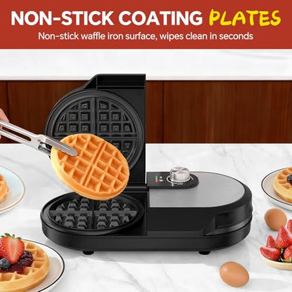 Double Waffle Maker, 6.5" Dual Waffle Iron, 1200W Belgian Waffle Maker with Nonstick Plates, 2 Independent 5-Level Adjustable Temp Knobs, Easy to Clean, Stainless Steel