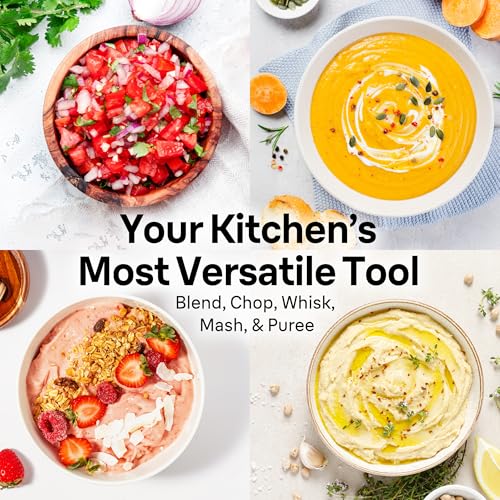 Braun 4-in-1 Immersion Hand Blender, Powerful 500W Stainless Steel Stick Blender, Variable Speed + 6-Cup Food Processor, Whisk, Beaker, Masher, Finer Blending, MultiQuick MQ7077