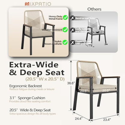 MIXPATIO 7 Pieces Round Outdoor Dining Set for 6, Patio Dining Set Wicker Rattan Chairs with Soft Cushion and 54" Round Table with Umbrella Hole, Round Patio Table and Chairs for Backyard Porch