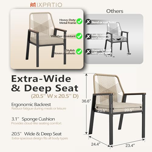 MIXPATIO 7 Pieces Outdoor Dining Set for 6, Patio Dining Set Wicker Rattan Chairs with Soft Cushion and Metal Rectangular Table, Wicker Patio Table and Chairs for Backyard Porch