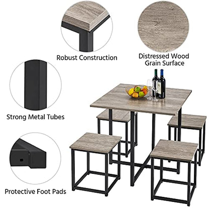 Yaheetech Small Dining Table Set for 4, Space Saving Table and Chairs, Gray