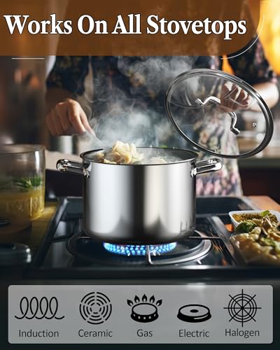 Cook N Home 7-Piece Tri-Ply Clad Stainless Steel Cookware Set, Pots and Pans Kitchen Set with Tempered Glass Lids, Induction-Ready, Dishwasher-Safe, Silver