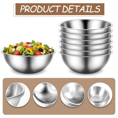 12 Pcs Stainless Steel Mixing Bowls with Graduations, Stainless Steel Bowls, Nesting Metal Prep Salad Bowl, Metal Serving Reusable Baking Food Storage Containers for Kitchen Cooking(9 x 3.5 Inch)