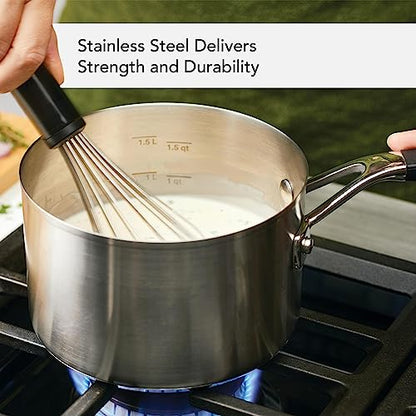 KitchenAid Stainless Steel Induction Saucepan with Lid, 3 Quart - Brushed Stainless Steel