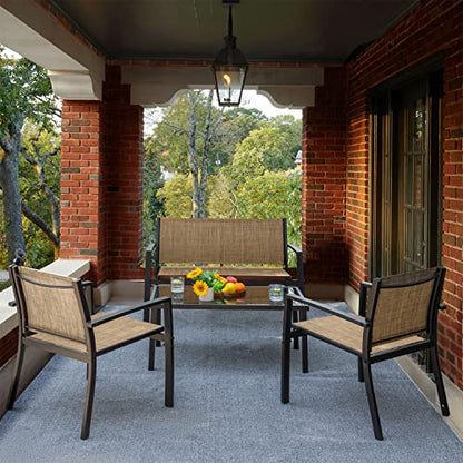 Devoko 4 Pieces Patio Furniture Set Outdoor Garden Patio Conversation Sets Poolside Lawn Chairs with Glass Coffee Table Porch Furniture (Yellow)