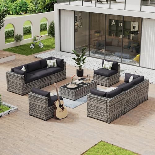 Aoxun 10 Piece Patio Furniture Set Wicker Rattan Patio Conversation Set