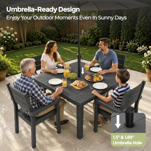 5-Piece Patio Dining Set for 4, Wood-Grain HDPE Outdoor Table and Chairs
