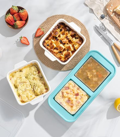 5x5 Small Baking Dish for Oven, 28 Oz Individual Ceramic Casserole Dish with Handles, Mini Baking Dish for Lasagna, Brownies, Desserts & Reheating, Oven Microwave Dishwasher Safe, Set of 2