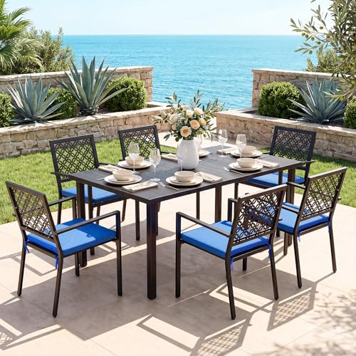 7 Piece Outdoor Dining Set with 6 Dining Chairs for Deck Garden Poolside