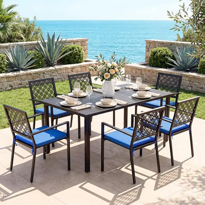 7 Piece Outdoor Dining Set with 6 Dining Chairs for Deck Garden Poolside