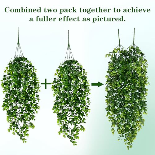 Waipfaru 4Pcs Fake Hanging Plants 2.7ft Fake Plants Eucalyptus Leaves UV Resistant Fake Vines Ivy Artificial Plants Outdoor Faux Plants Indoor Bedroom Living Room Boho Wall Porch Shelf Decor