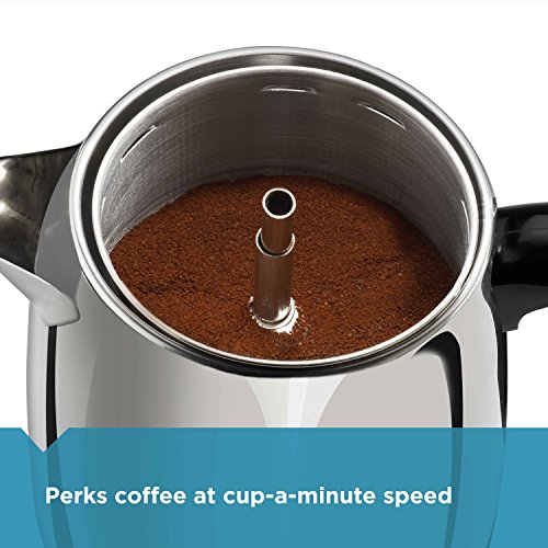 Farberware Electric Coffee Percolator, FCP240, Stainless Steel Basket, Automatic Keep Warm, No-Drip Spout, 4 Cup, Black/Silver
