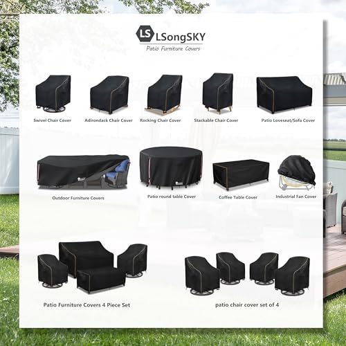 Patio Furniture Covers 4 Piece Set, 600D Heavy Duty Outdoor Furniture Covers Waterproof for Patio 3-Seater Sofa,Swivel Rocker Chair and Coffee Table Furniture Set,Black,XX-Large