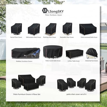 Patio Furniture Covers 4 Piece Set, 600D Heavy Duty Outdoor Furniture Covers Waterproof for Patio 3-Seater Sofa,Swivel Rocker Chair and Coffee Table Furniture Set,Black,XX-Large