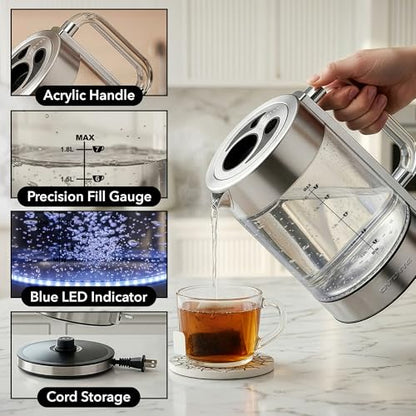 OVENTE 1.8L Glass Electric Kettle Water Boiler, Silver KG911S
