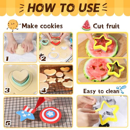 Cookie Cutter Set, 9Pcs Multi-Size(3.4″, 2.3″, 1.7″) Cookie Cutters - Heart, Round, and Star Shapes,Metal Cookie Molds with Safety Handle for Biscuits,Sandwich Cookies,Fondant Cakes,and Holiday Baking