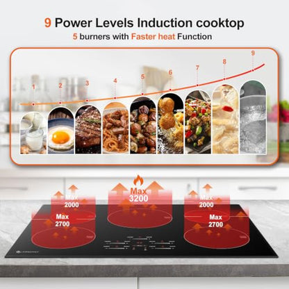 AMZCHEF 30" Built-in Induction Cooktop, 9 Levels, 240V, No Plug, 10600W