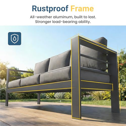 Patio Furniture Set, Aluminum Outside Furniture, Sofa with 10" Back Cushion