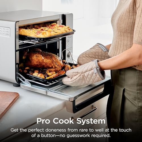 Ninja Air Fryer & Toaster Oven Combo with Thermometer | Double Stack XL | 12-in-1 | Smart Finish & DualZone Technology Cook 2 Meals at Once | Air Fry, Bake, Broil, Reheat | Stainless Steel | DCT651