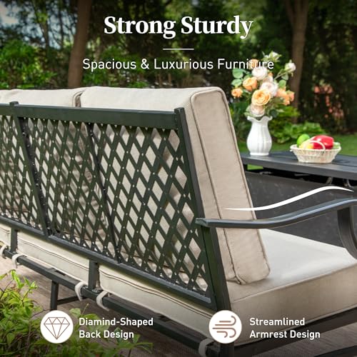 SUNSHINE VALLEY, 3-Seat Outdoor Patio Sofa, Metal Frame, Beige