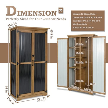 Outdoor Storage Cabinet Waterproof with Shelves, Small Storage Shed, Vertical Tall Patio Backyard Garden Storage Cabinet Tool Organizer for Outside
