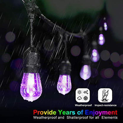 Mlambert 48FT Outdoor Patio Lights Waterproof Dimmable with Remote, RGB Cafe LED String Light with 15 Shatterproof Bulbs for Bistro Party-Black 1 Pack