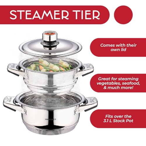 Swiss Inox 18-Piece Stainless Steel Cookware Set, Includes Induction Compatible Fry Pots, Pans, Saucepan, Casserole