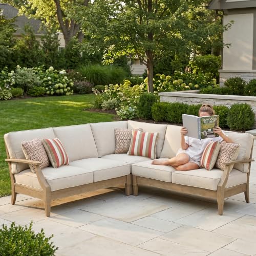 Signature Design by Ashley Clare View 3-Piece Wood Patio Sectional, Beige