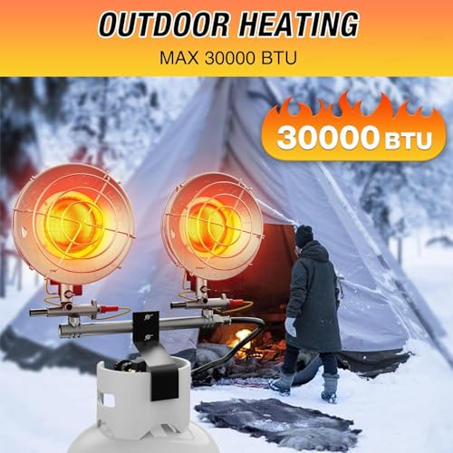 QIOMALA 30000 BTU Propane Heater Outdoor, Double Tank Top Cordless Radiant Gas Heater, Tip-Over Protection, Safety Shut-off Valve for Patio, Camping, Fishing, Garage