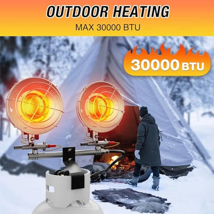 QIOMALA 30000 BTU Propane Heater Outdoor, Double Tank Top Cordless Radiant Gas Heater, Tip-Over Protection, Safety Shut-off Valve for Patio, Camping, Fishing, Garage
