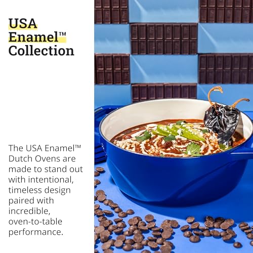 Lodge USA Enamel 6 Qt Enameled Cast Iron Dutch Oven - Cast Iron Cookware - Dutch Oven Pot with Lid - Smoothing Sailing Color - 6 Qt Capacity