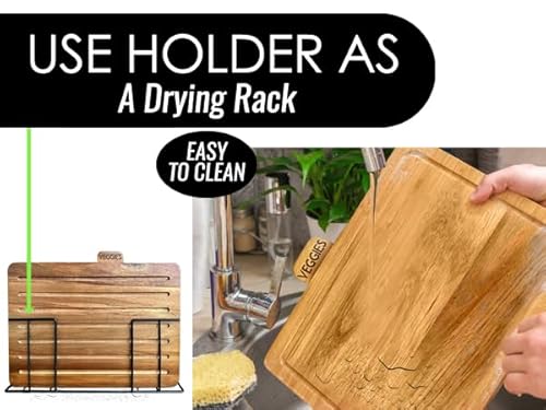MODERNLYST Acacia Cutting Boards for Kitchen with Holder 13" x 11" x 2.5" | Labeled Wood Cutting Board Sets | Large Wooden Cutting Board Set of 4 with Black Organized Stand | Non Toxic Chopping Board