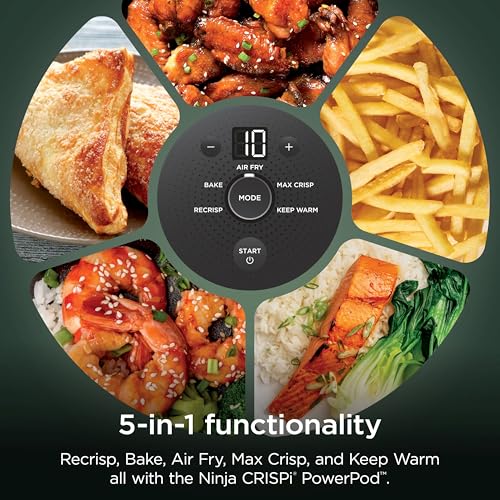 Ninja Crispi 5-in-1 Glass Air Fryer | With Nontoxic 2.5 QT, 4QT, 6-Cup Containers & Lids | Microwave, Freezer & Dishwasher Safe | 450°F Max Temp | Green | FN103BF